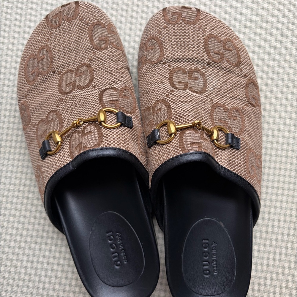 Gucci Brown GG Canvas Horsebit Mule Slides